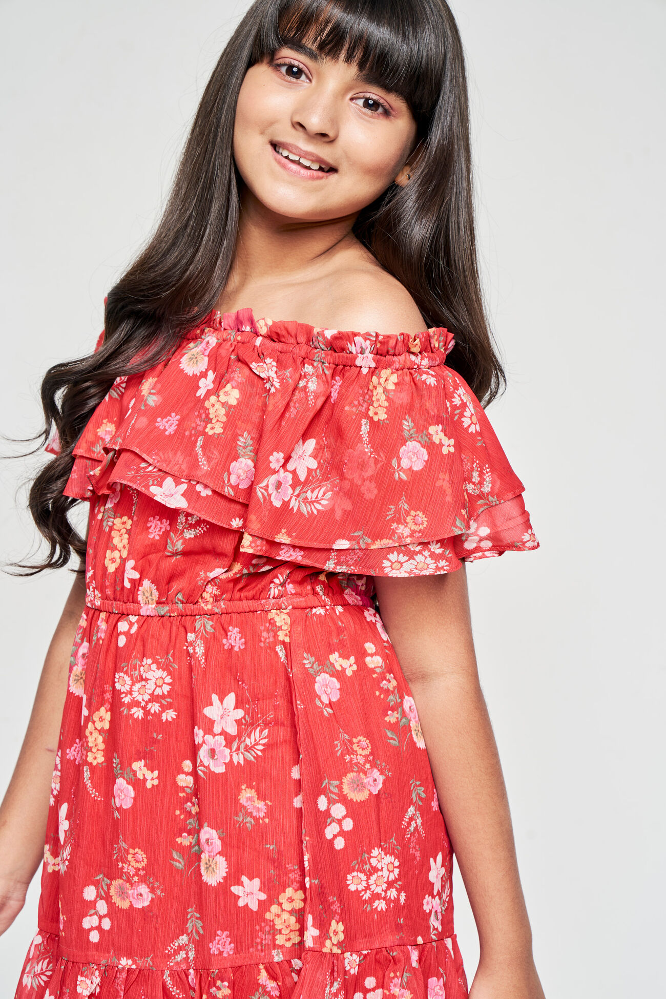 Pretty Blooms Off-The-Shoulder Dress, Red, image 4